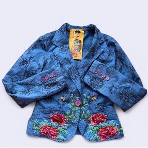 Ikhan Embroidered Floral Blazer – Korean-Inspired Statement Jacket – Size S